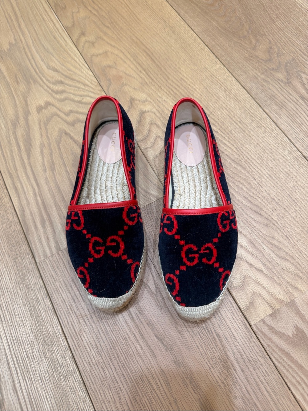 Gucci Navy and Red GG Canvas Espadrille Flats